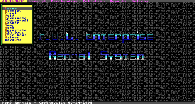 FOG rental system screen